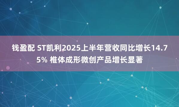 钱盈配 ST凯利2025上半年营收同比增长14.75% 椎体成形微创产品增长显著